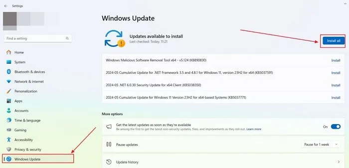 Installa gli aggiornamenti in Windows