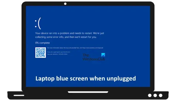 Blauw scherm van laptop wanneer de stekker uit het stopcontact is gehaald
