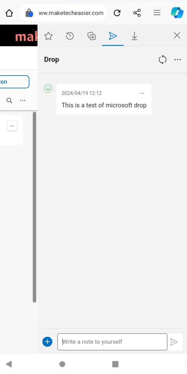 Microsoft Drop Mobile Edge ドロップ ペインを開く