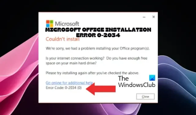 Correggi l’errore di installazione di Microsoft Office 0-2034
