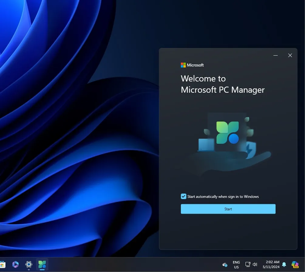 Startpagina van de Microsoft PC Manager-app