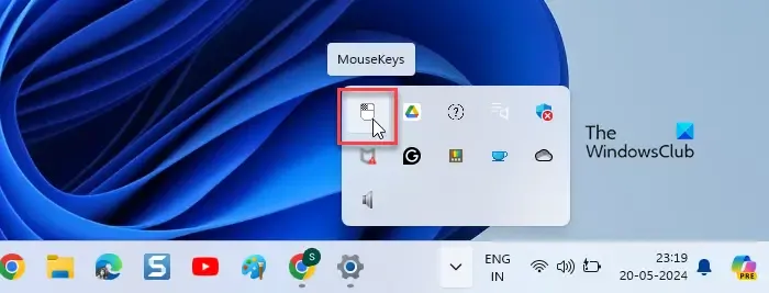 Ícone de teclas do mouse na bandeja do sistema