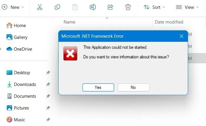 Nie można uruchomić tej aplikacji ze względu na błędy .NET Framework.