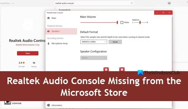 Realtek Audio Console ausente da Microsoft Store
