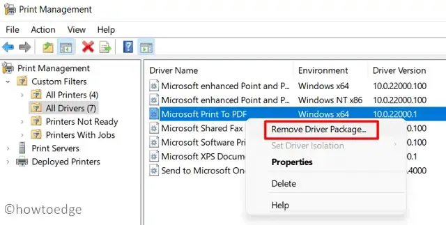 rimuovere il driver della stampante su Windows 11 - Gestione stampa