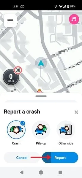 Crashrapport toevoegen in Waze-app.