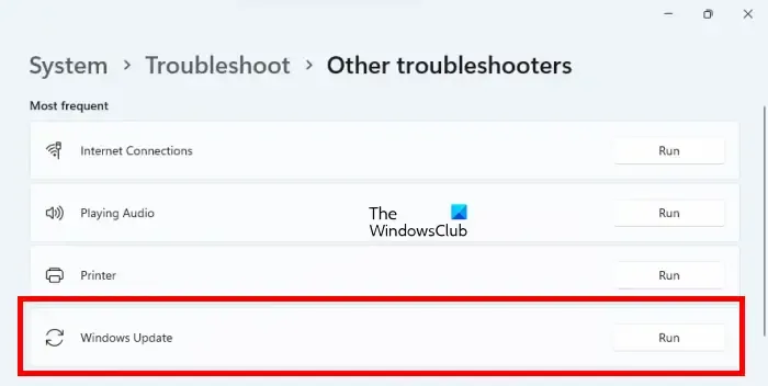 Voer de probleemoplosser voor Windows Update uit