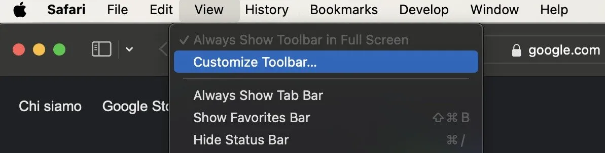 Menú de cinta de Safari - Personalizar barra de herramientas