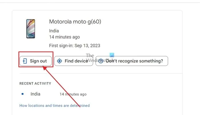 Melden Sie sich remote über myaccount.google.com von einem bestimmten Gerät ab.