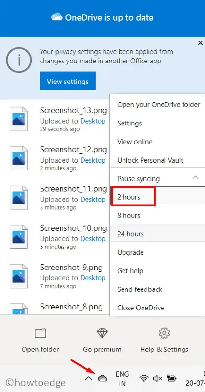 Pausar sincronização do OneDrive