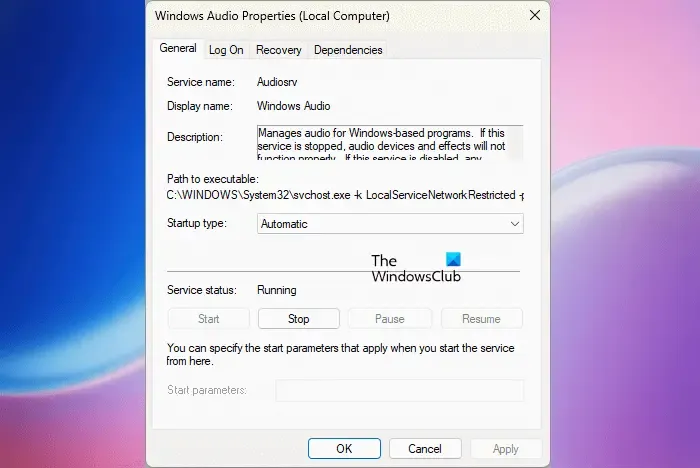 Windows 오디오 서비스 시작