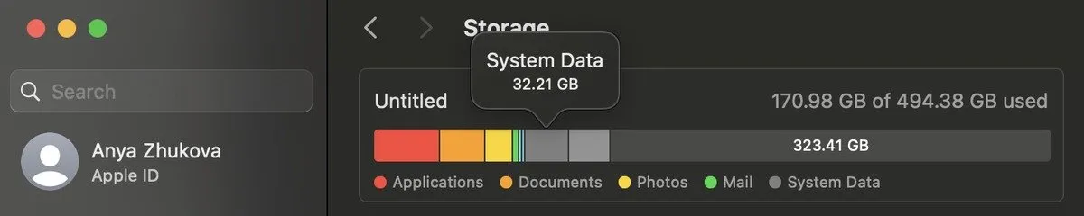 Almacenamiento de datos del sistema Mac