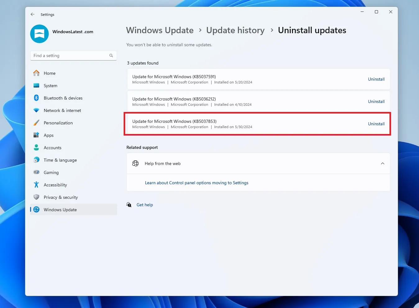 Verwijder de Windows 11-update