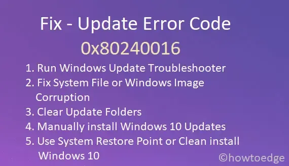 Como corrigir o código de erro de atualização 0x80240016 no Windows 10