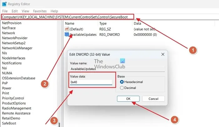 Aggiornamento al certificato Windows UEFI CA 2023 tramite l'editor del Registro di sistema