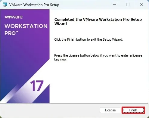 Zakończ instalację VMware Workstation Pro