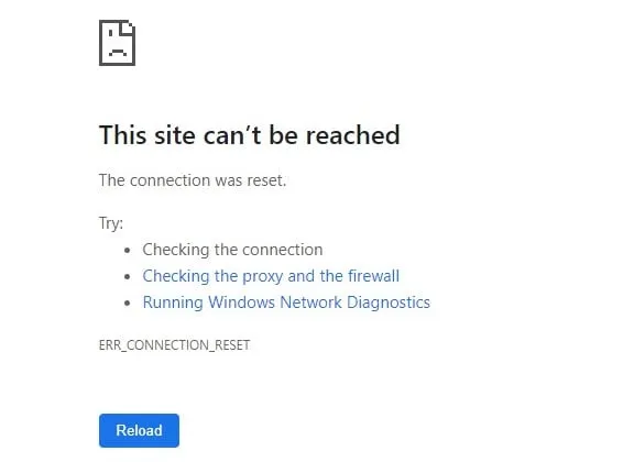 Erro de redefinição de conexão de página da Web