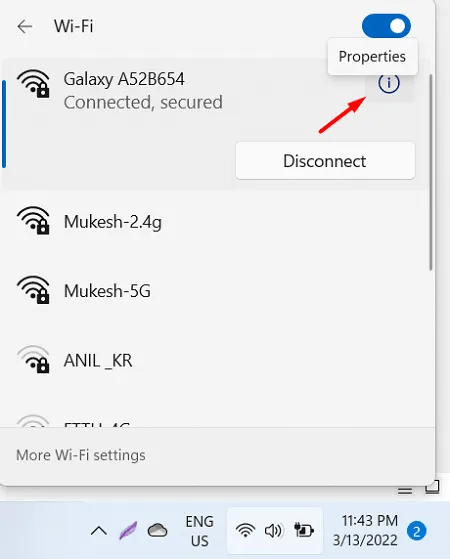 Propriétés Wi-Fi