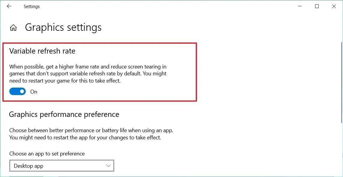 Variabele vernieuwingsfrequentie-instelling op Windows 10