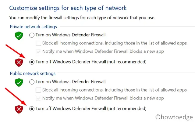 Windows 10-updatefout 0x80072efe - Firewall uitschakelen