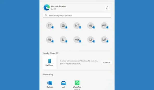 Mit Windows Share können Sie Links über Phone Link innerhalb der Option „Nearby Share“ senden.