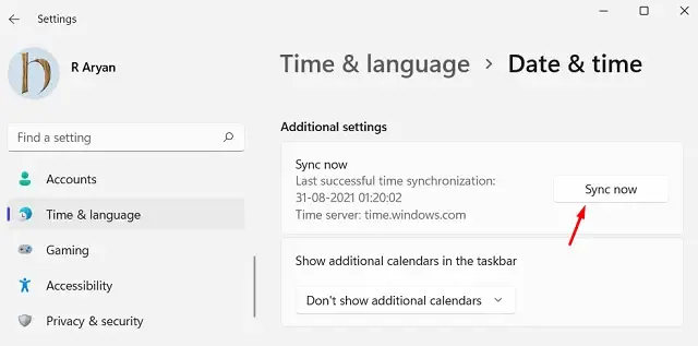Windows 11 - Sincronizar data e hora