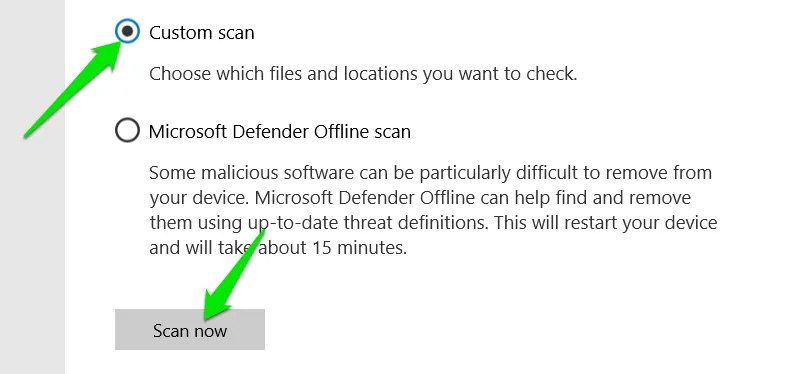 Benutzerdefinierter Scan von Windows Defender
