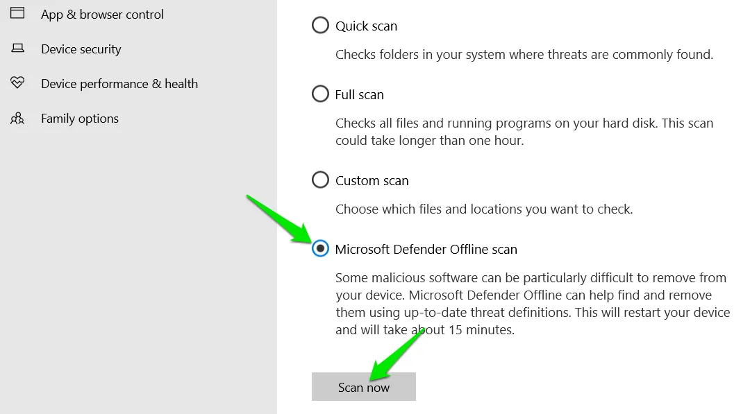 Skanowanie offline programu Windows Defender