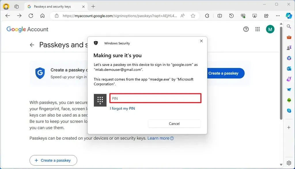 Windows Hello Passkey-Authentifizierung
