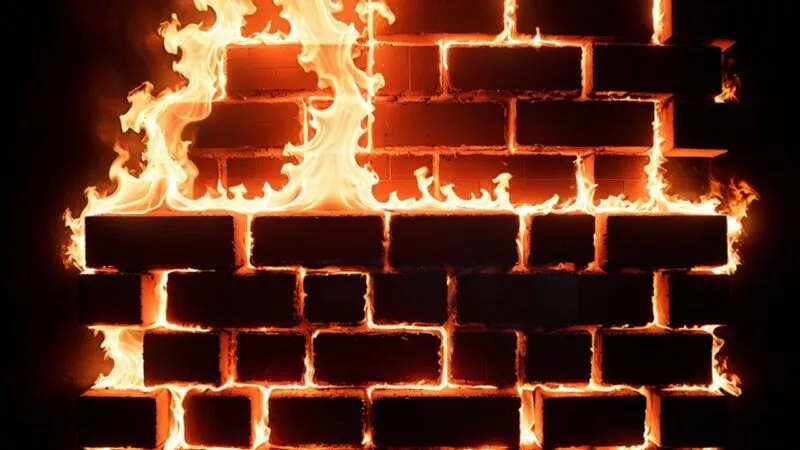 Un muro di mattoni in fiamme