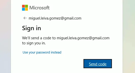 Okno uwierzytelniania Microsoft z monitem o przesłanie kodu zabezpieczającego pocztą elektroniczną