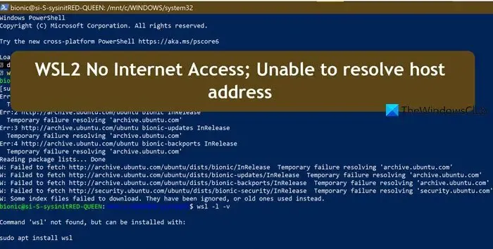WSL2 Nessun accesso a Internet; Impossibile risolvere l'indirizzo host