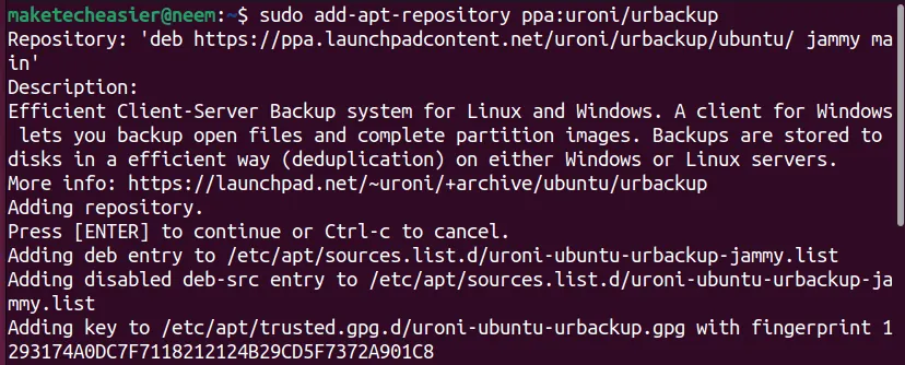 Dodaj repozytorium PPA serwera UrBackup w Ubuntu
