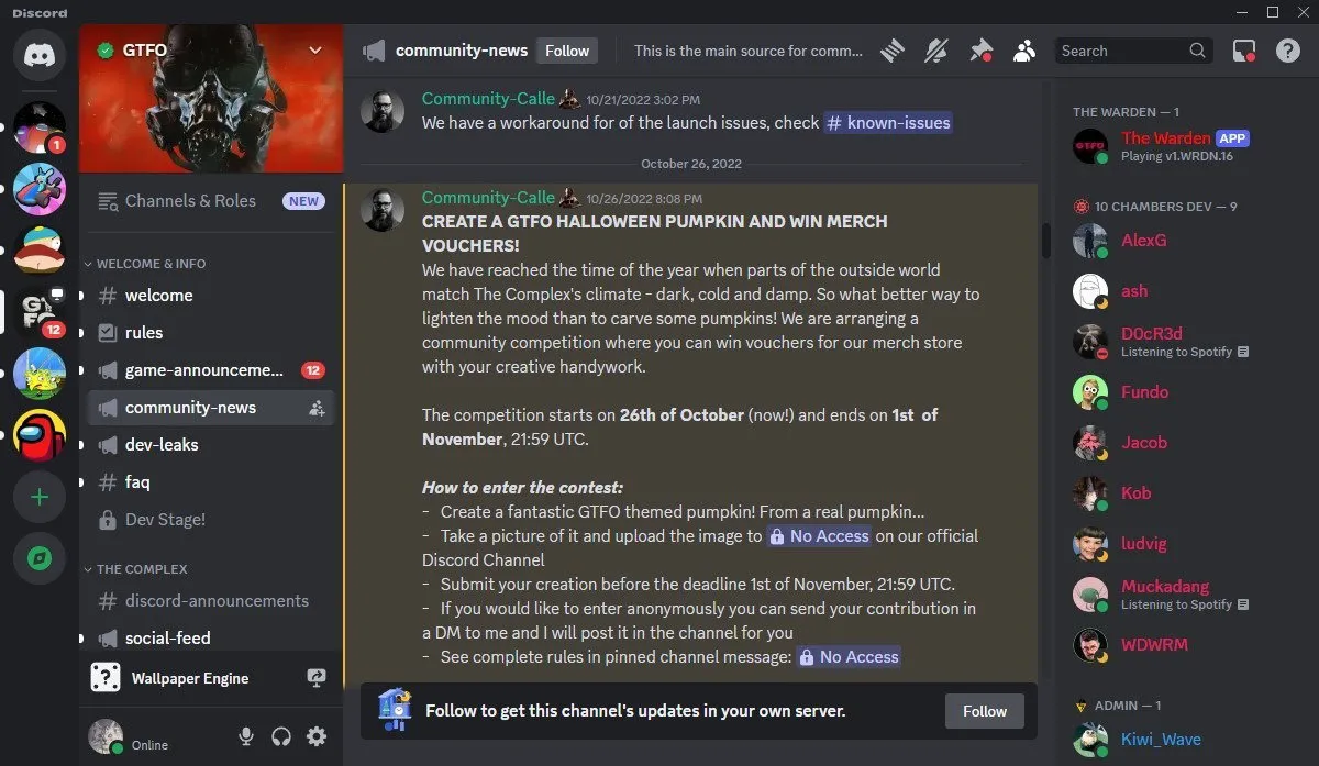 Captura de pantalla de una ventana del servidor de Discord