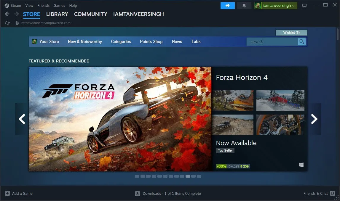 Screenshot della finestra dello store Steam