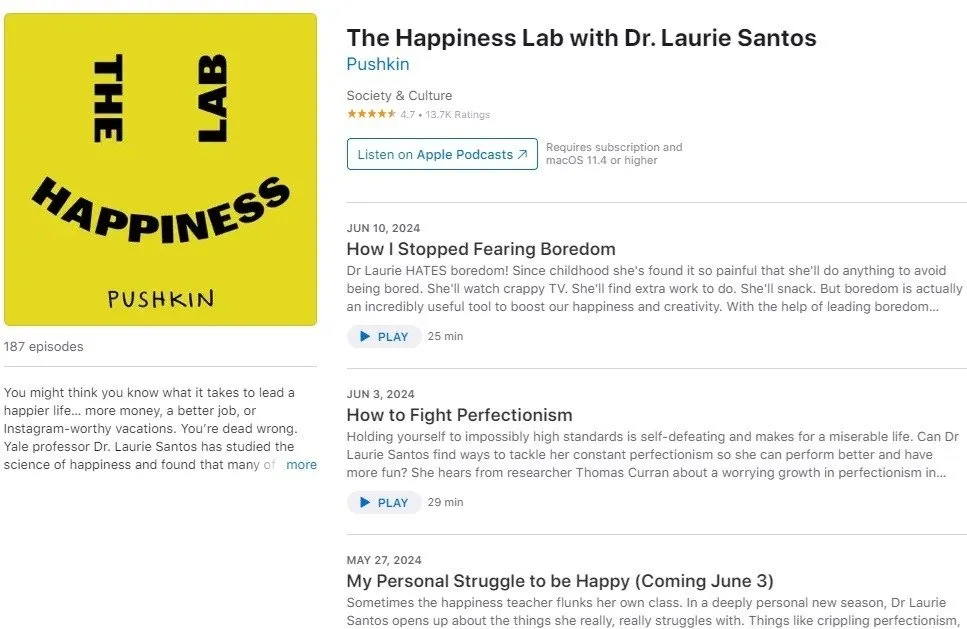 Le podcast sur la santé mentale du Happiness Lab sur Apple Podcasts.