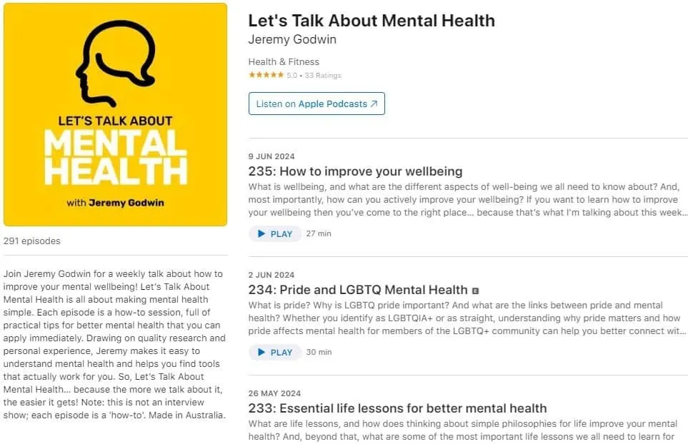 Vamos falar sobre saúde mental no Apple Podcasts.