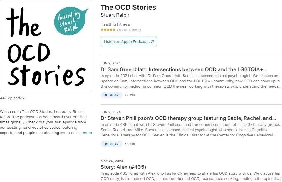 OCD에 대한 최고의 정신 건강 팟캐스트인 Apple Podcasts의 The OCD Stories.