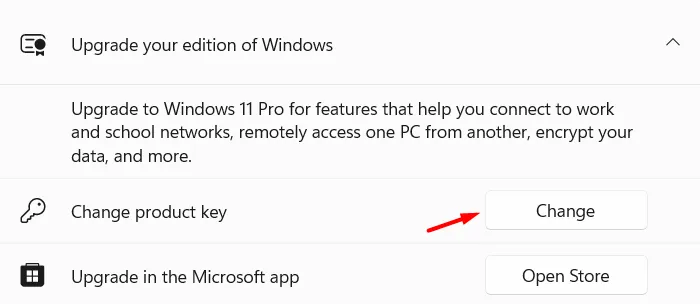 Windows 11에서 제품 키 변경