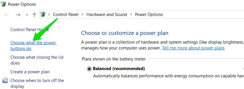Choose What Power Button Does Windows