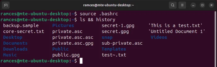 Un terminal affichant un fichier historique et un cache Bash complètement clairs.