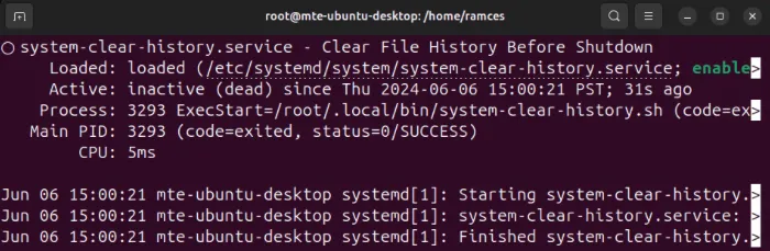 顯示 systemctl 中自訂 systemd 服務的輸出的終端。