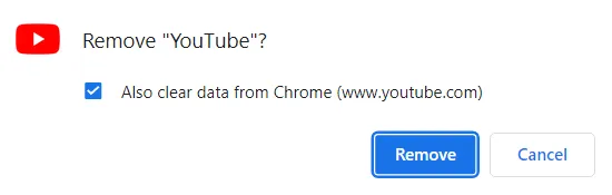 Confirmar la eliminación de YouTube de Chrome