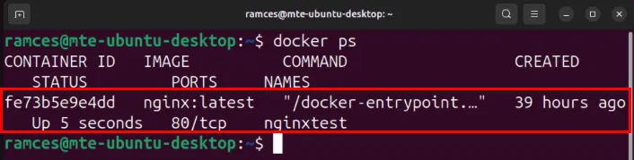 Een terminal die de beschikbare Docker-containers voor een systeem markeert.