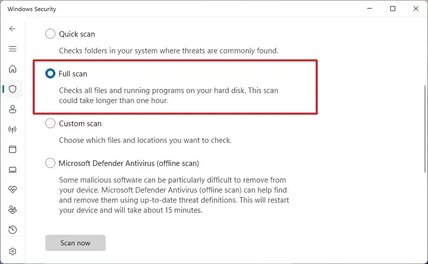 Volledige scan van Microsoft Defender Antivirus