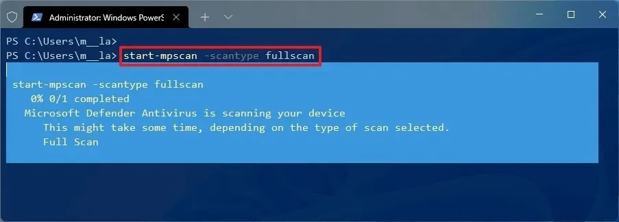 Microsoft Defender PowerShell full scan command