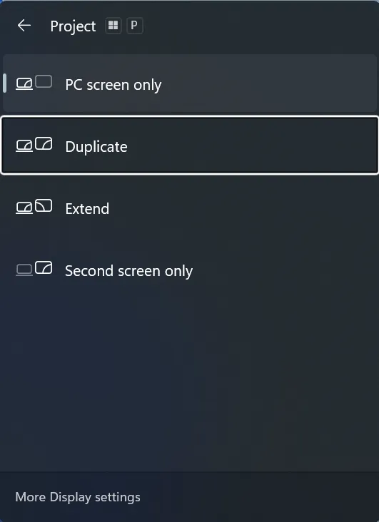 mode de projection en double pour réparer l'écran noir de Windows 11 Miracast