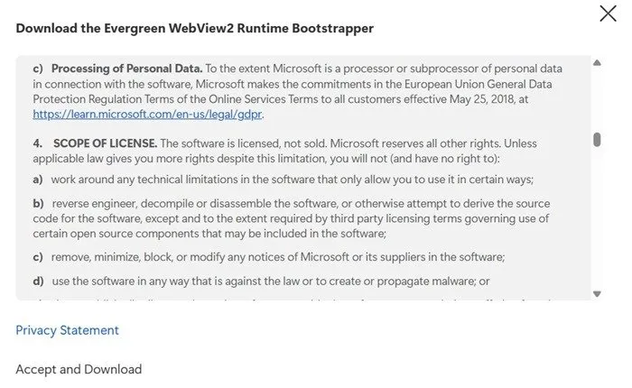下載 Web View 軟體的 Everrgreen Bootstrapper。