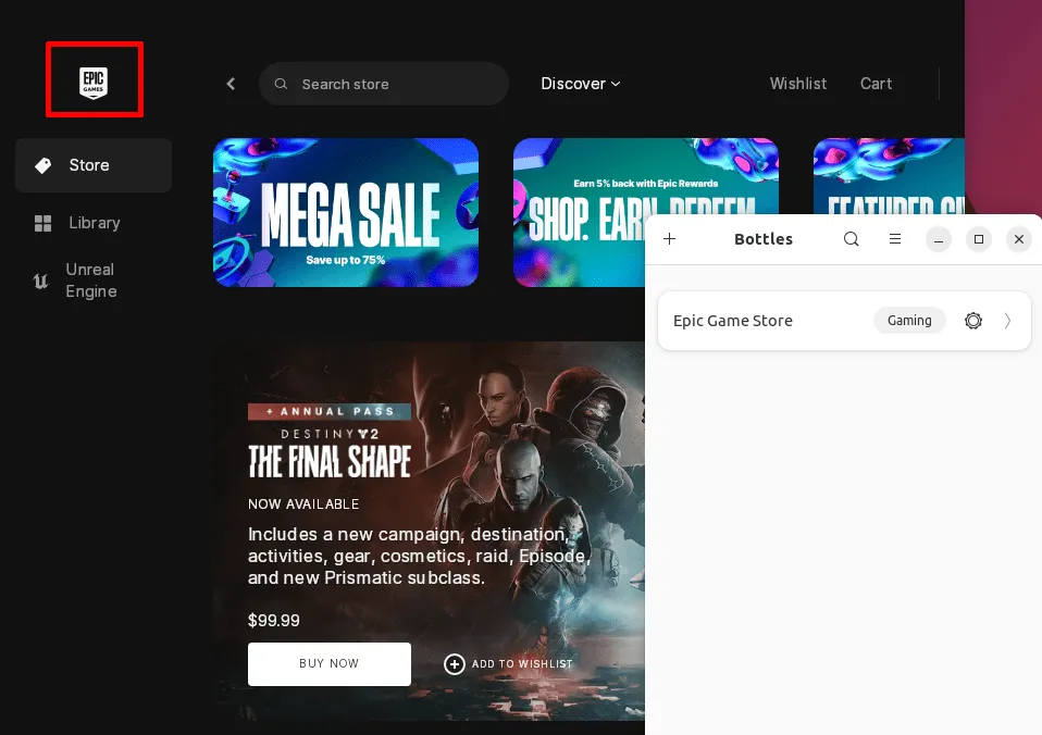 Epic Games Store のウェルカム画面