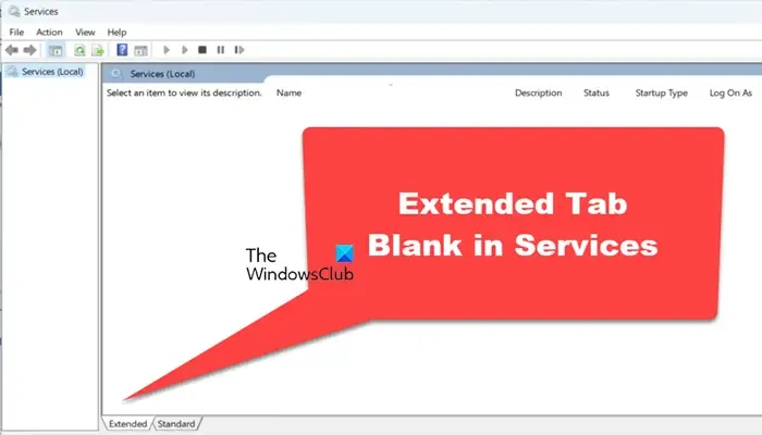 La pestaña Vista extendida de Servicios está en blanco en Windows 11